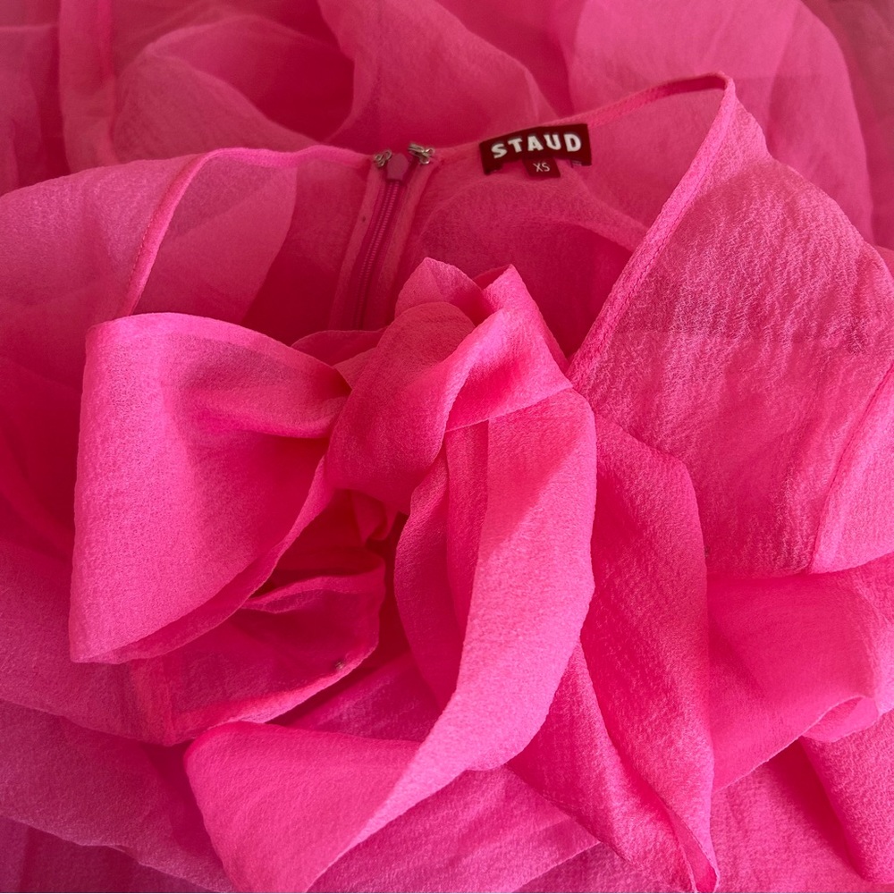 *Cover Only* STAUD Calluna Tiered Tulle Gown Maxi Dress Pink Sheer Bow - Picture 9 of 13